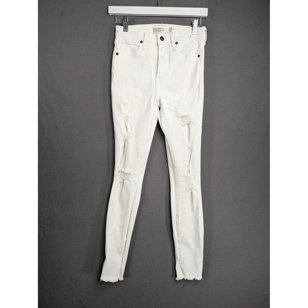 Abercrombie & Fitch Super Skinny High Rise Distressed White Jeans 24/00 8348